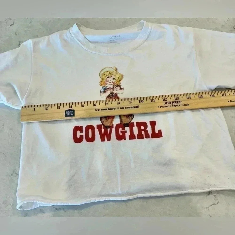 JOHN GALT BRANDY MELVILLE White Cowgirl Crop Top Tee Shirt Cotton Women one size - Picture 5 of 13